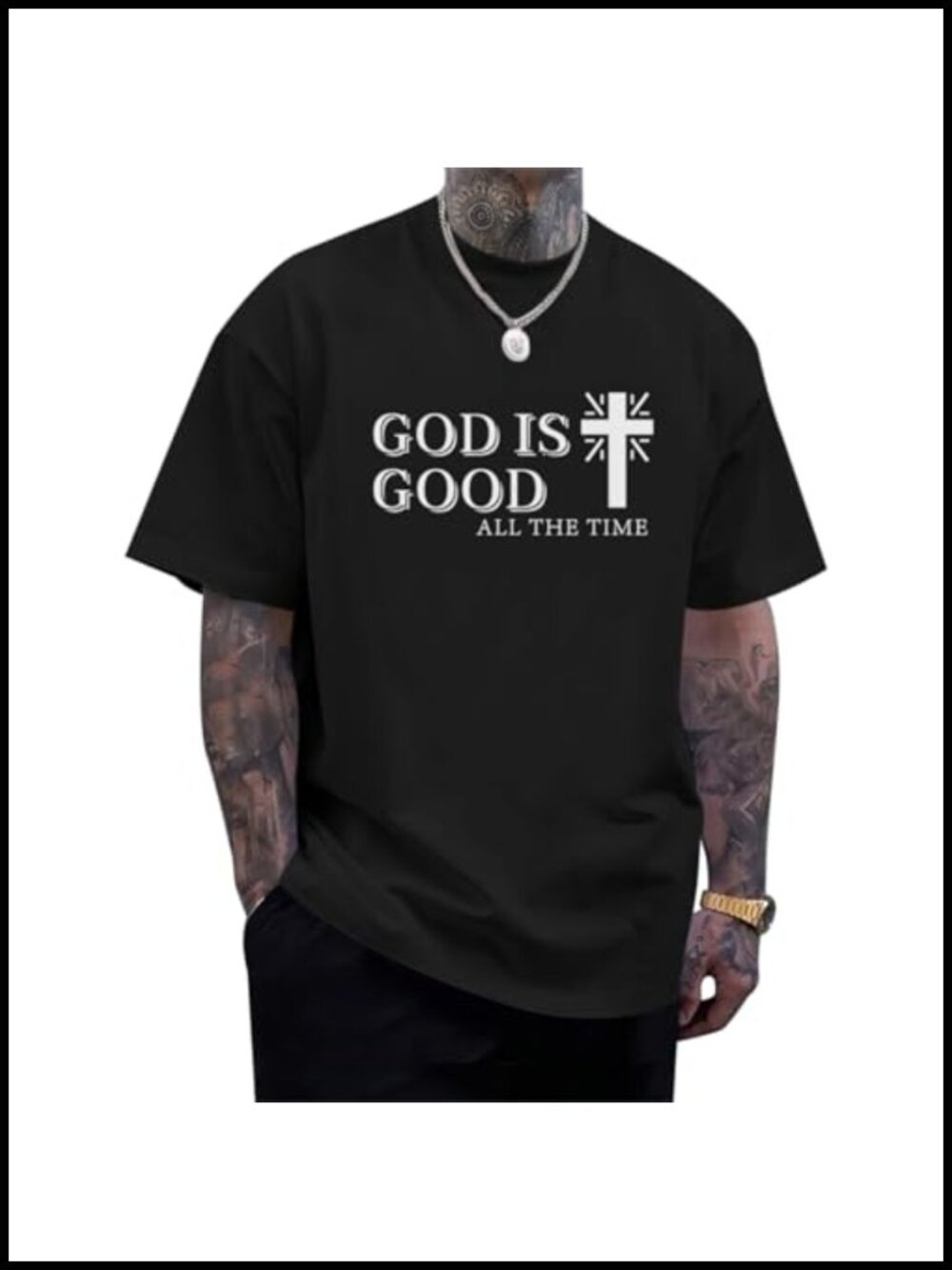 Men's God Is Good Graphic T-Shirt Christian Cross Faith Tee